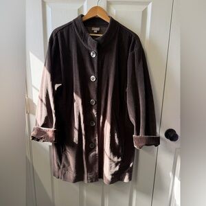 J.Jill Corduroy Jacket XL Brown Longline Button Front Tunic Jacket